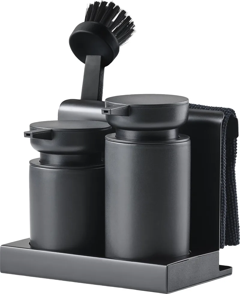 DIISH Afwasset met duo zeepdispenser voor afwasmiddel en handzeep- keukenorganizer - afwas set by Zone Denmark in Black – product photo