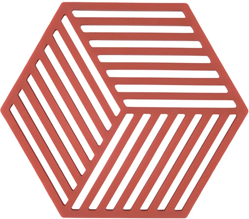 Pannenonderzetter Hexagon – Onderzetters Pannen – Hittebestendig tot 250°C – Vaatwasserbestendig – Siliconen – 16 x 14 x 0,9 cm de Zone Denmark en Burned Red – photo du produit