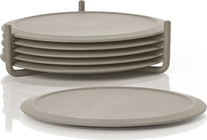 Singles Onderzetters voor Glazen - Siliconen Onderzetters met Houder - Coasters - Set van 6 - Ø 10 cm van Zone Denmark in Taupe – productfoto