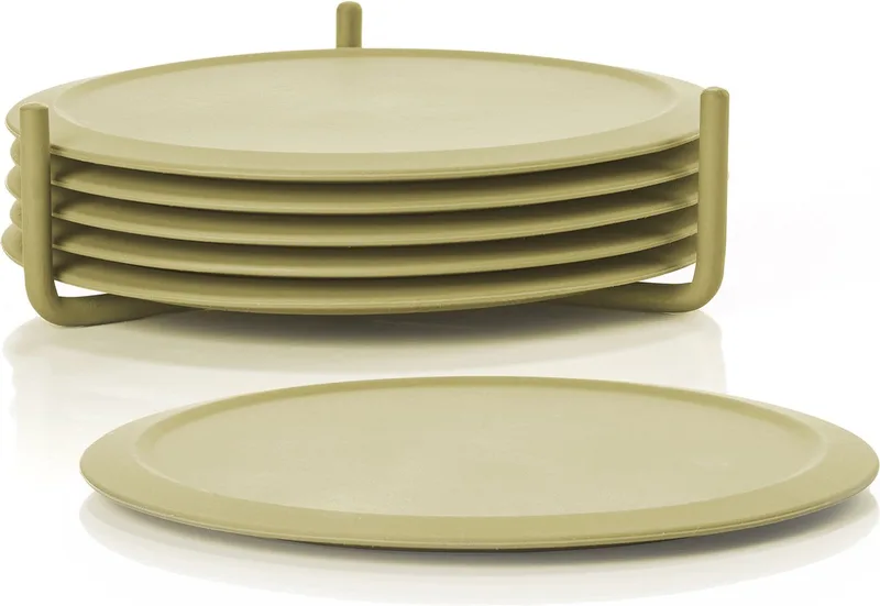 Singles Onderzetters voor Glazen - Siliconen Onderzetters met Houder - Coasters - Set van 6 - Ø 10 cm - (groen) van Zone Denmark in Leek Green – productfoto