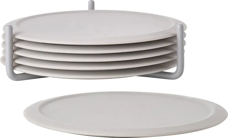 Singles Onderzetters voor Glazen - Siliconen Onderzetters met Houder - Coasters - Set van 6 - Ø 10 cm - (grijs) by Zone Denmark in Warm Grey – product photo
