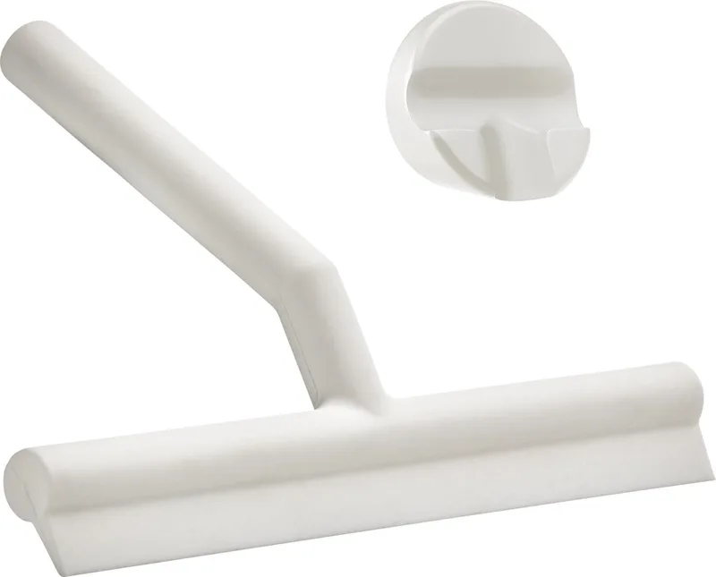 Solo Douchewisser – Wisser douche met Houder – Zelfklevende Ophanghaak – Trekker douche Silicone – Badkamer Accessoire – Anti-roest Design – Wit – 21 x 17 x 3,5 cm de Zone Denmark en White – photo du produit