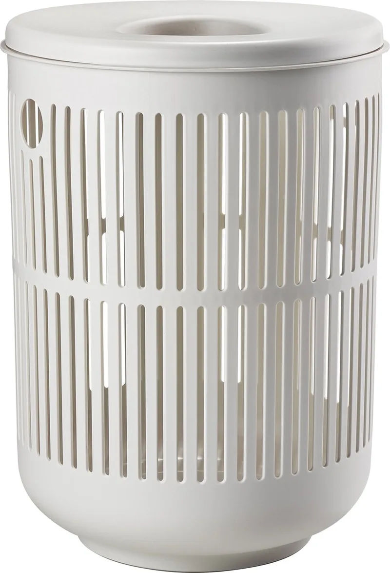 Ume Wasmand met Deksel - 60 liter - (grijs) - Kunststof - Ronde Wasmand met Hengsel - Wasbox of Opbergmand van Zone Denmark in Soft Grey – productfoto