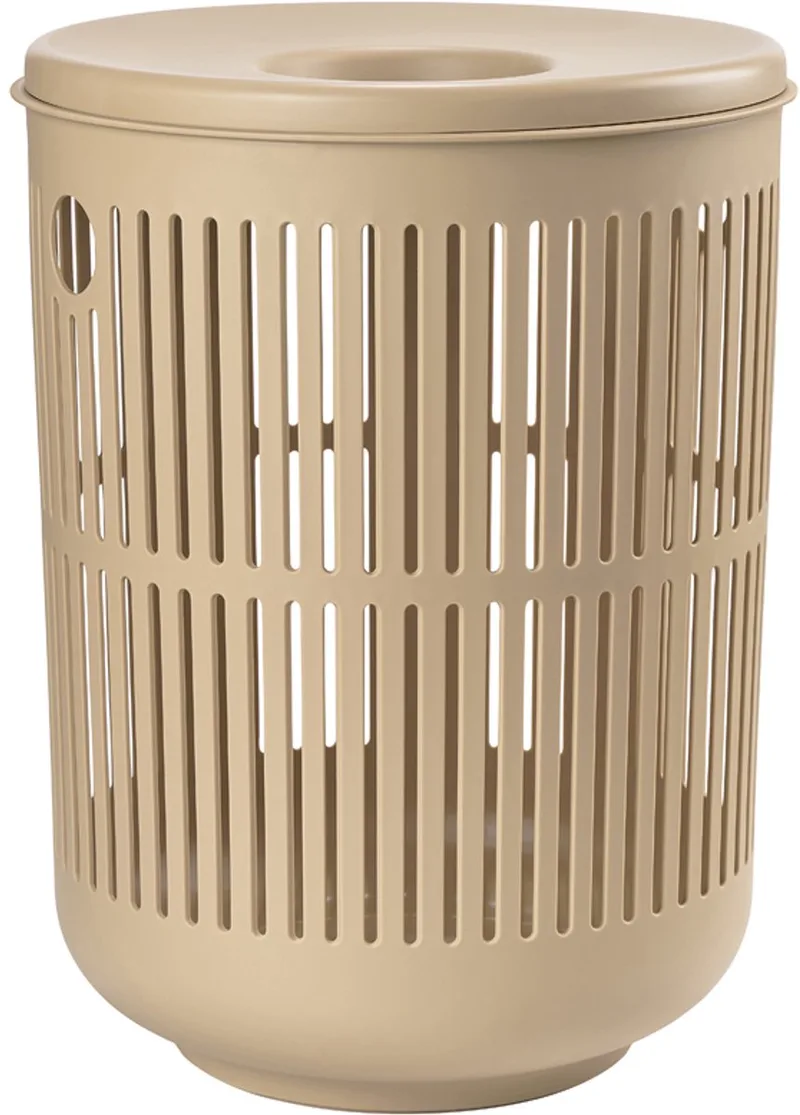 Ume Wasmand met Deksel - 60 liter - Kunststof - Ronde Wasmand met Hengsel - Wasbox of Opbergmand by Zone Denmark in Camel – product photo