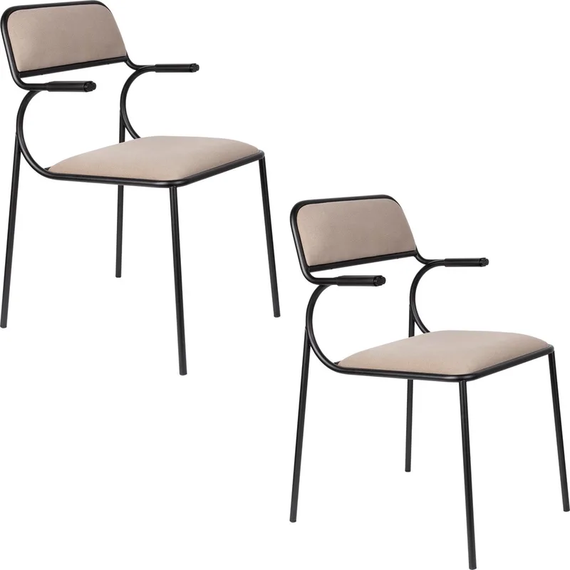 Alba Eetkamerstoelen armleuning Zwart/Beige - Set van 2 by Zuiver in Beige – product photo