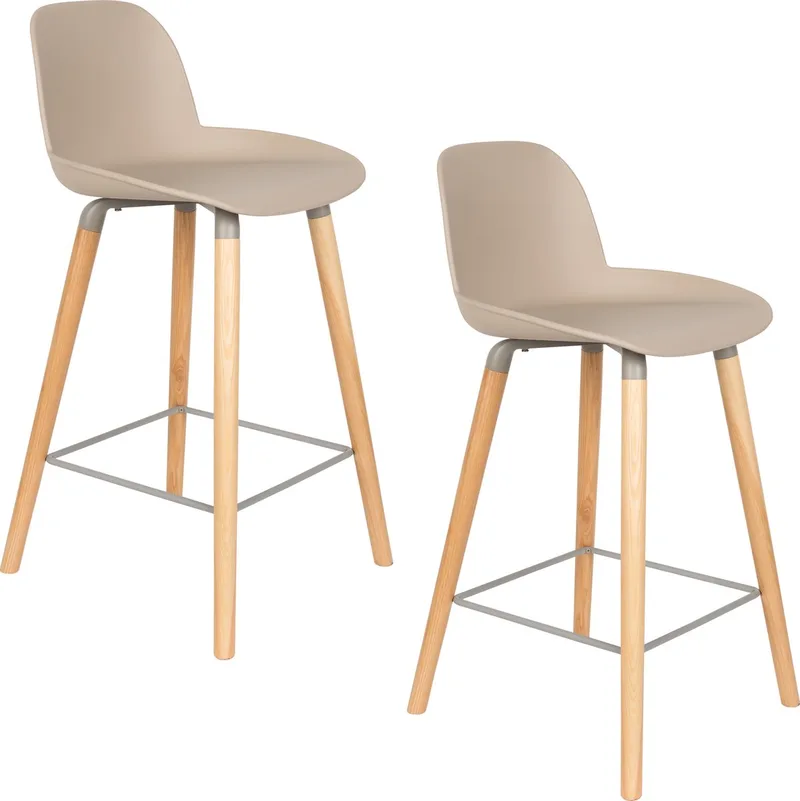 Albert Kuip Barkrukken rugleuning 65 cm - Set van 2 de Zuiver en Taupe – photo du produit