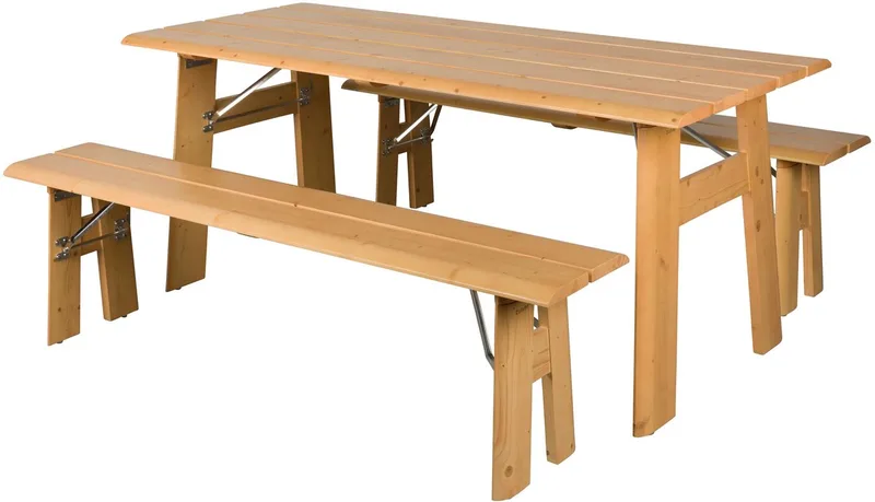 Avenue Tuintafel/ Picknicktafel/ Biertafel Met 2 Banken Opklapbaar Hout Naturel/ Bruin van Zuiver in Beige – productfoto