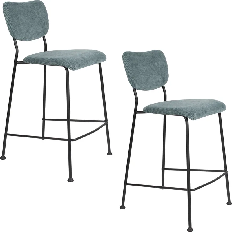 Benson Barkrukken rugleuning 64,5 cm Blauw - Set van 2 de Zuiver en Grijs – photo du produit