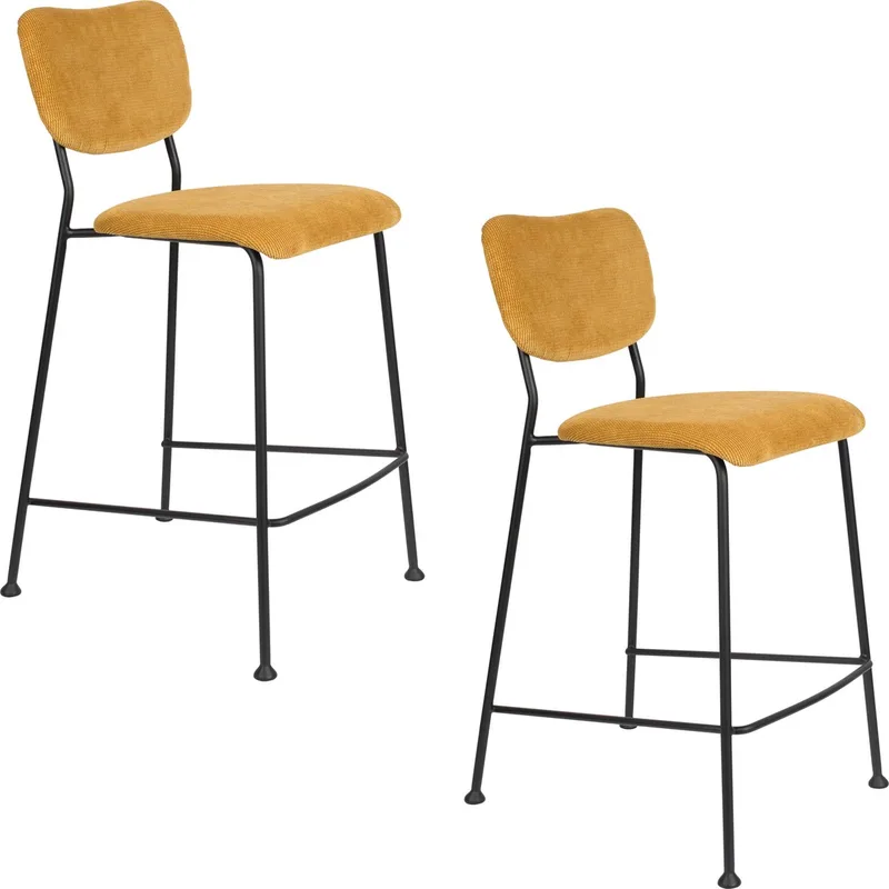 Benson Barkrukken rugleuning 64,5 cm Oker - Set van 2 van Zuiver in Geel – productfoto