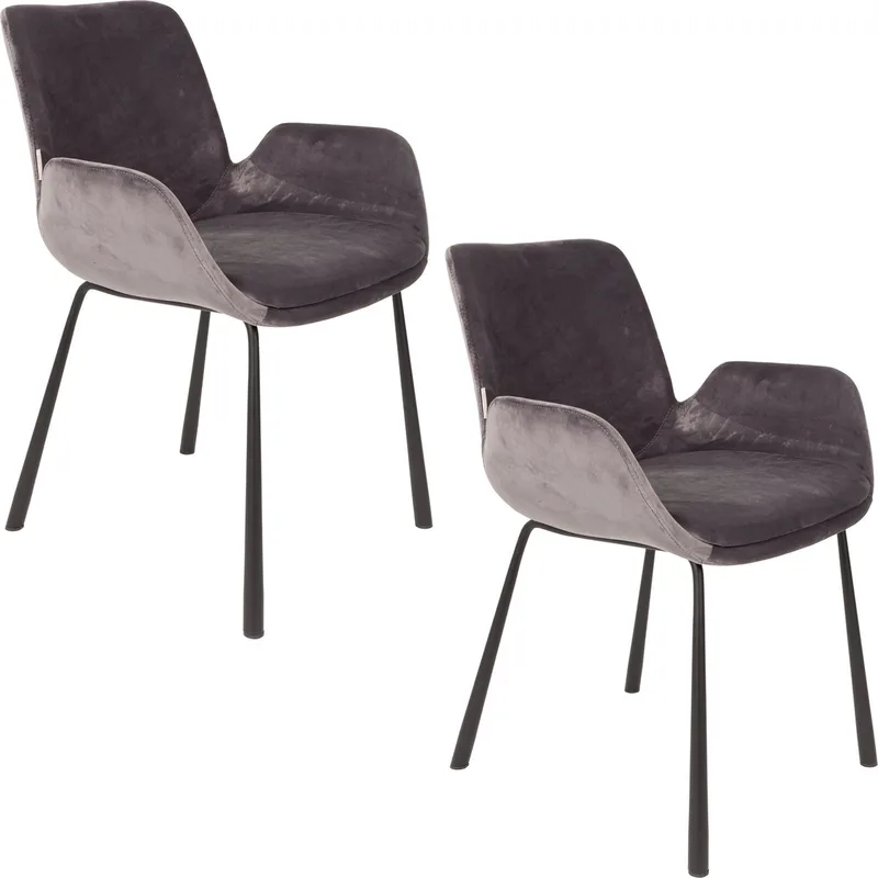 Brit Eetkamerstoelen Armleuning Donkergrijs - Set van 2 van Zuiver in Grijs – productfoto