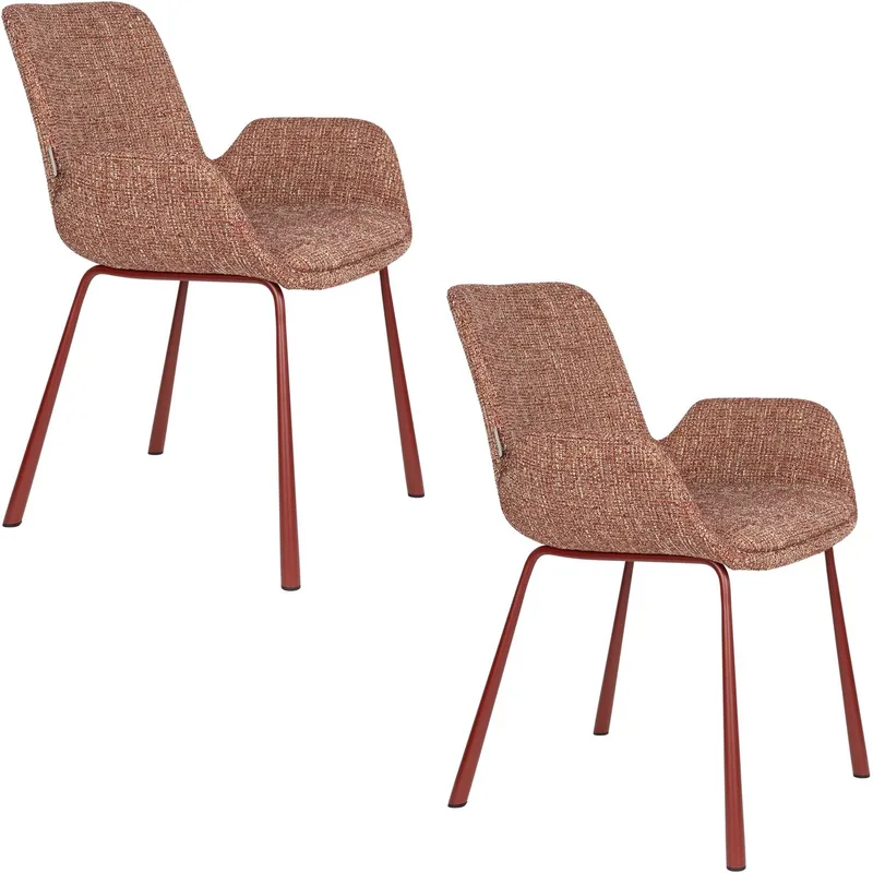 Brit Eetkamerstoelen Armleuning - Set van 2 van Zuiver in Rood – productfoto