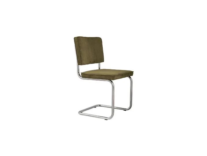 Chaise en tissu vert, dossier côtelé, cadre chromé, accoudoirs op von Zuiver – Produktfoto