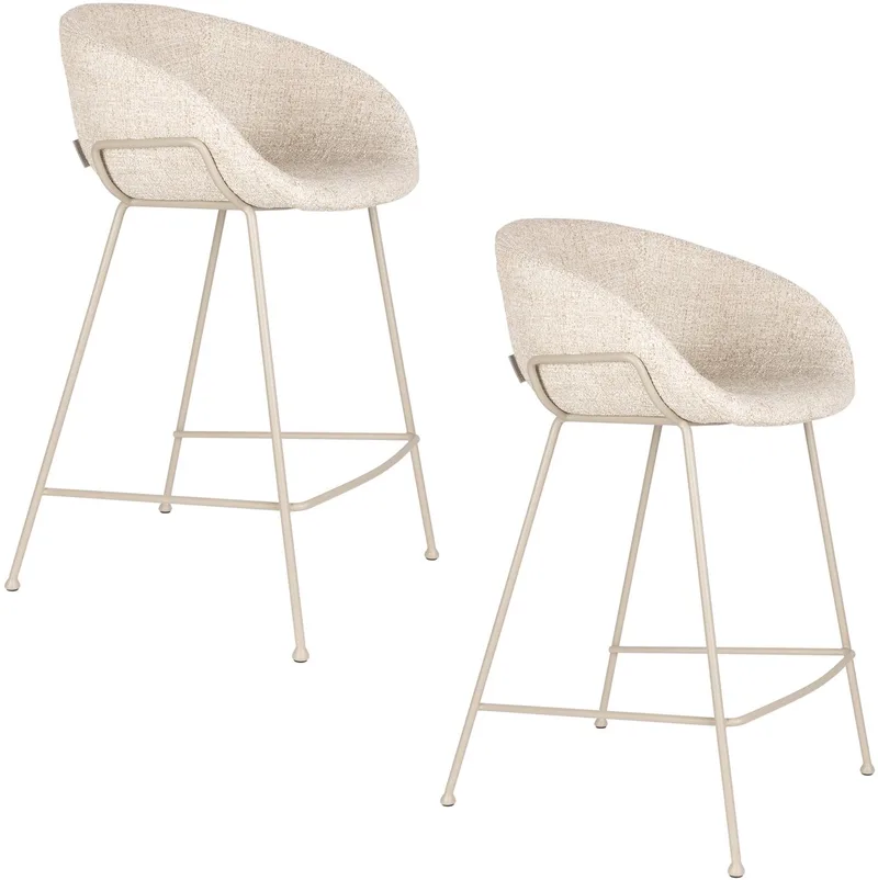 Feston Barkrukken rugleuning 65 cm - Set van 2 de Zuiver en Beige – photo du produit