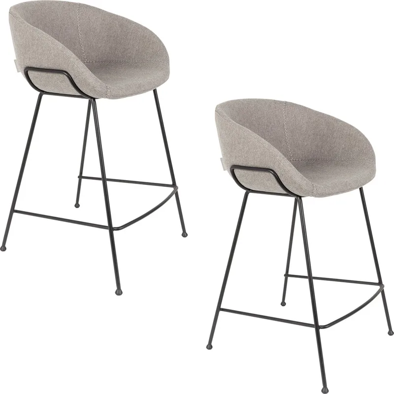 Feston Barkrukken rugleuning 65 cm - Set van 2 de Zuiver en Grijs – photo du produit