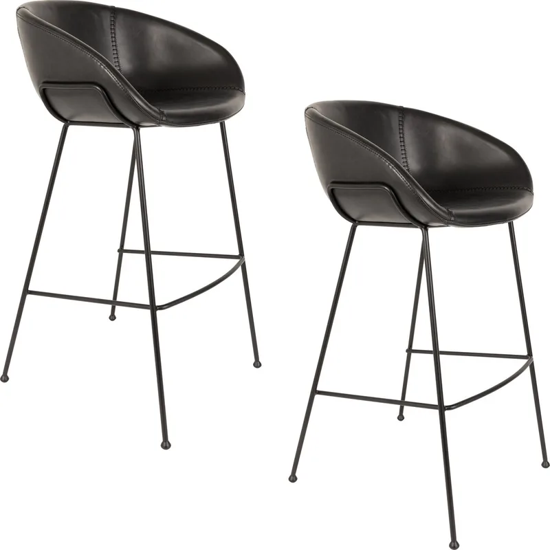 Feston Barkrukken rugleuning 76 cm - Set van 2 de Zuiver en Zwart – photo du produit