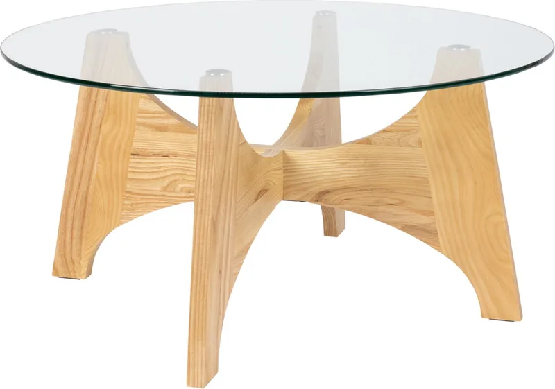 Kobe Salontafel Rond 80 cm Glas/ Hout de Zuiver en Beige – photo du produit