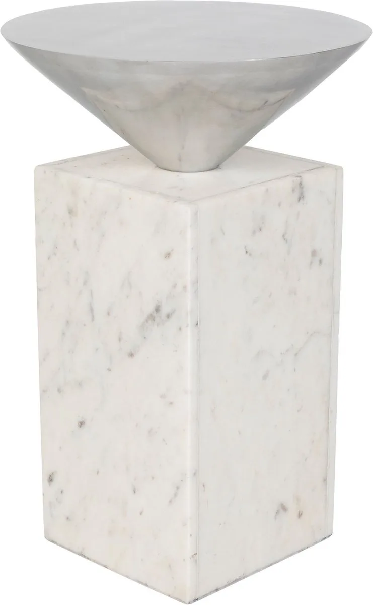 Pride Bijzettafel Rond 30 cm Metaal/ Marmer van Zuiver in Wit – productfoto