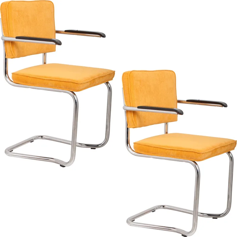 Ridge Kink Rib Eetkamerstoelen Armleuning - Set van 2 van Zuiver in Geel – productfoto