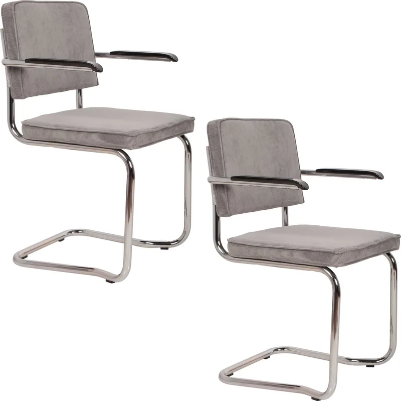 Ridge Kink Rib Eetkamerstoelen Armleuning - Set van 2 van Zuiver in Lichtgrijs – productfoto