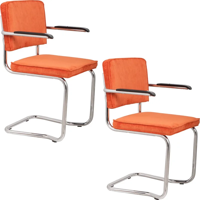 Ridge Kink Rib Eetkamerstoelen Armleuning - Set van 2 van Zuiver in Oranje – productfoto