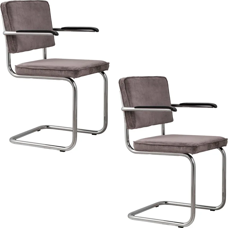 Ridge Rib Eetkamerstoelen Armleuning Grijs - Set van 2 von Zuiver in Dunkelgrau – Produktfoto