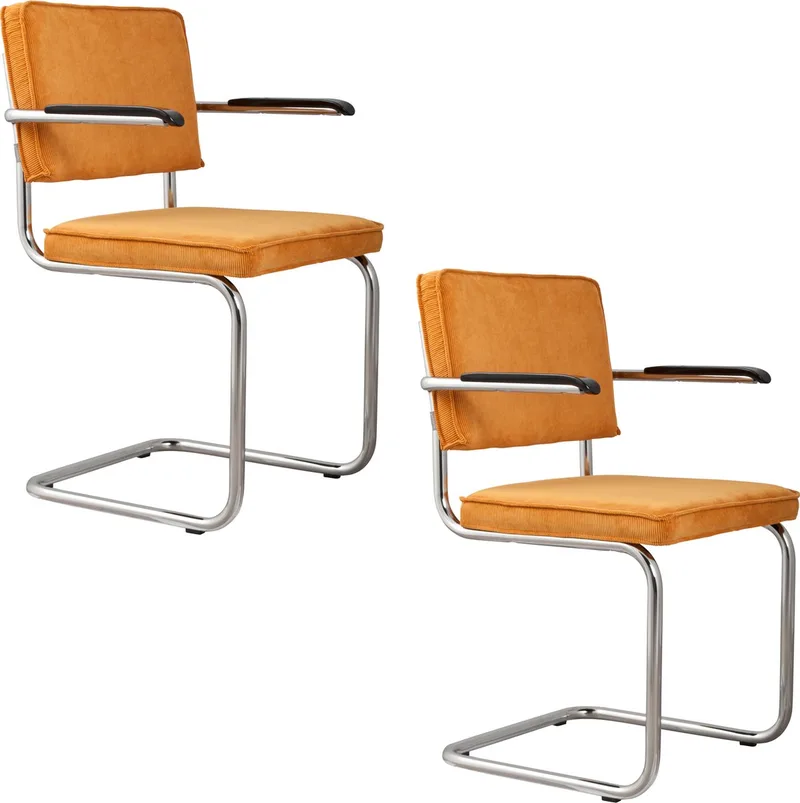 Ridge Rib Eetkamerstoelen Armleuning - Set van 2 von Zuiver in Geel – Produktfoto