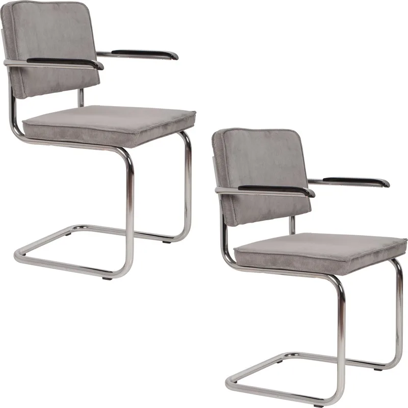 Ridge Rib Eetkamerstoelen Armleuning - Set van 2 van Zuiver in Lichtgrijs – productfoto