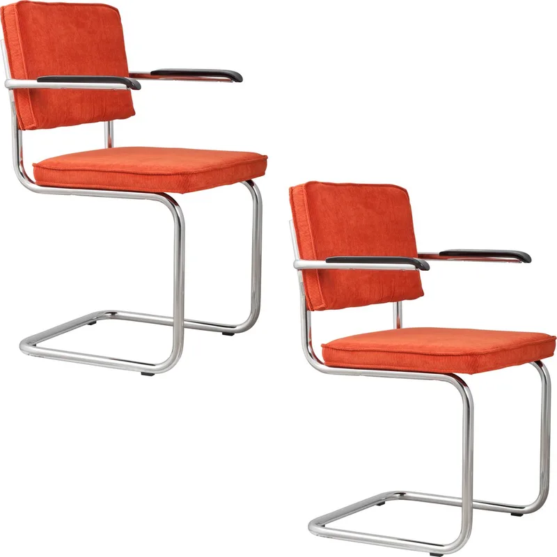 Ridge Rib Eetkamerstoelen Armleuning - Set van 2 von Zuiver in Oranje – Produktfoto