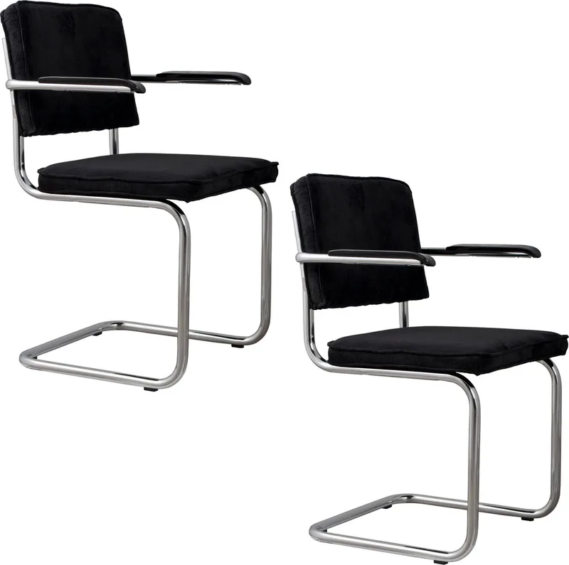Ridge Rib Eetkamerstoelen Armleuning - Set van 2 von Zuiver in Zwart – Produktfoto