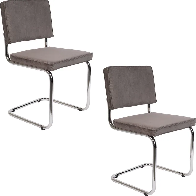 Ridge Rib Eetkamerstoelen Grijs - Set van 2 van Zuiver in Donkergrijs – productfoto