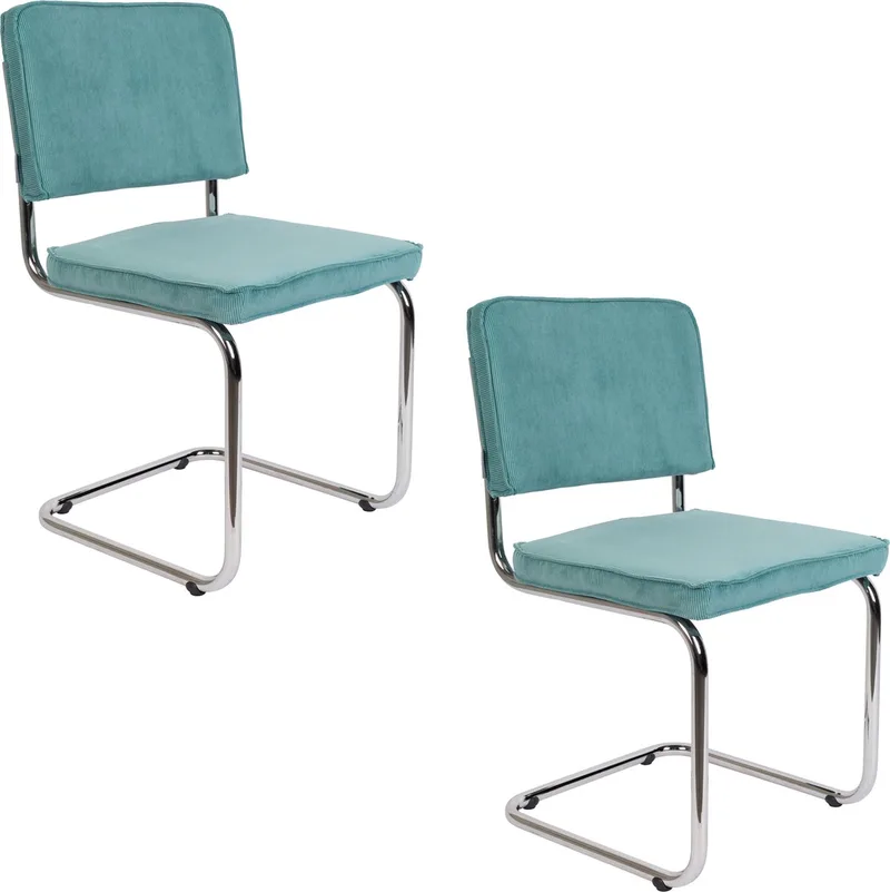 Ridge Rib Eetkamerstoelen - Set van 2 von Zuiver in Blauw – Produktfoto