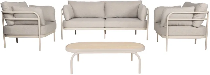 Vista Tuin Loungeset bank + tafel + 2 fauteuils van Zuiver in Beige – productfoto