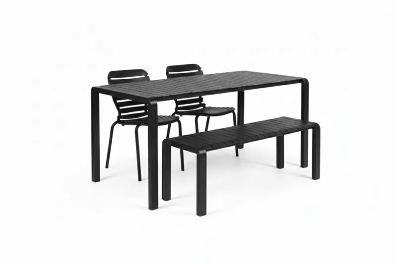 Vondel Tuinset 4 personen - tuintafel + 2 stoelen + tuinbankje van Zuiver in Zwart – productfoto