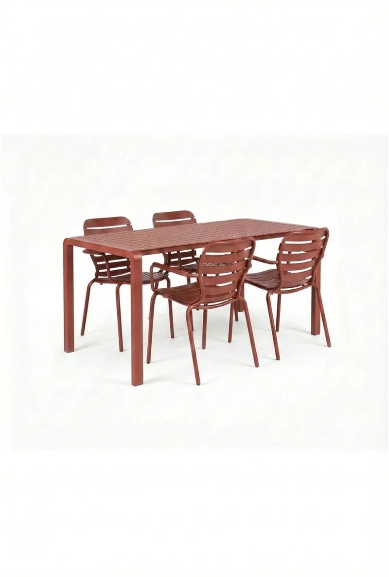 Vondel Tuinset 4 personen - tuintafel + 4 stoelen met armleuning van Zuiver in Rood – productfoto