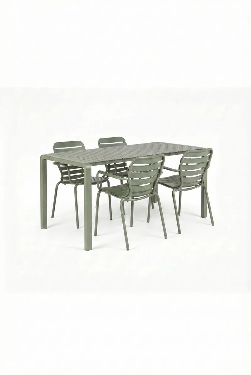 Vondel Tuinset 4 personen - tuintafel + 4 stoelen met armleuning van Zuiver in Groen – productfoto