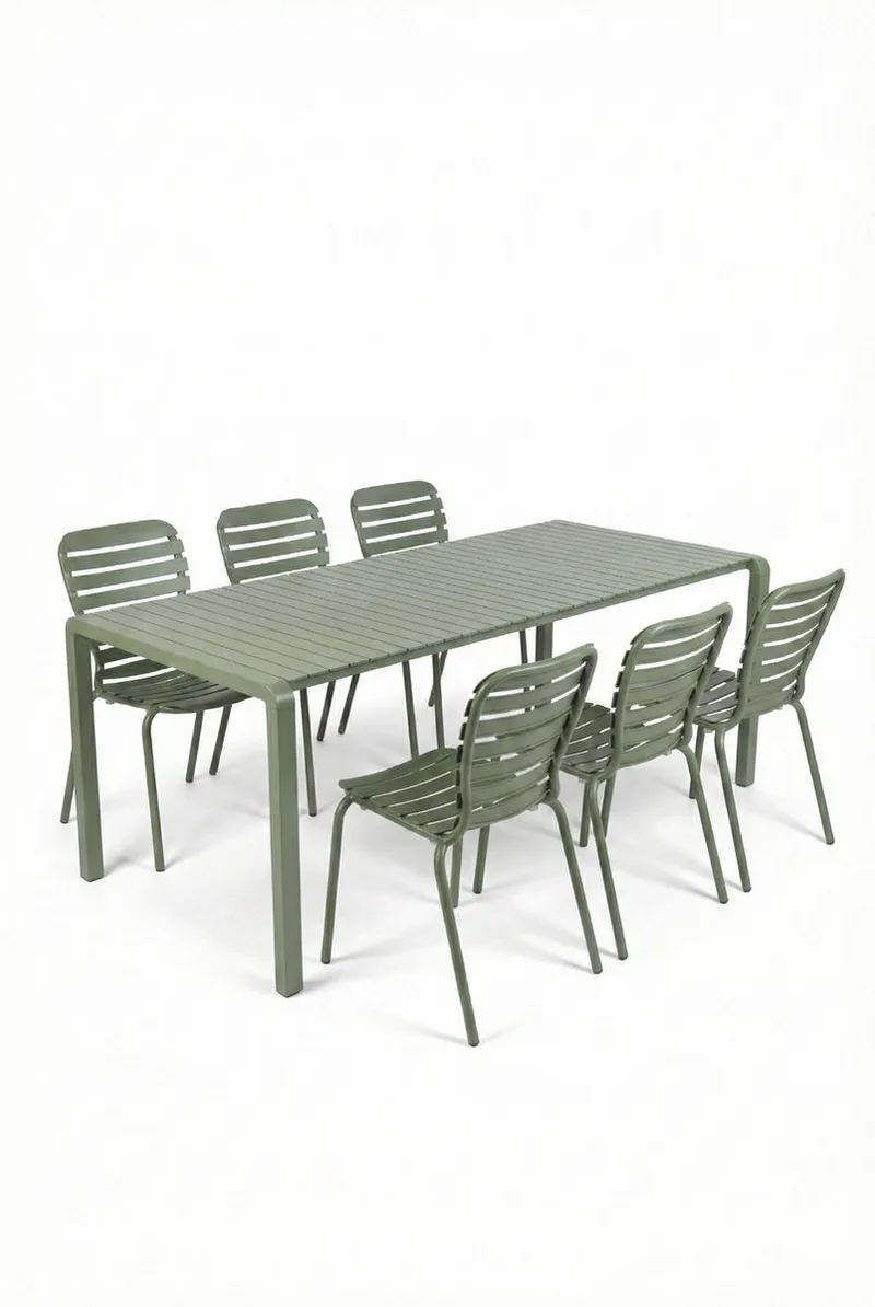 Vondel Tuinset 6 personen - tuintafel + 6 stoelen van Zuiver in Groen – productfoto