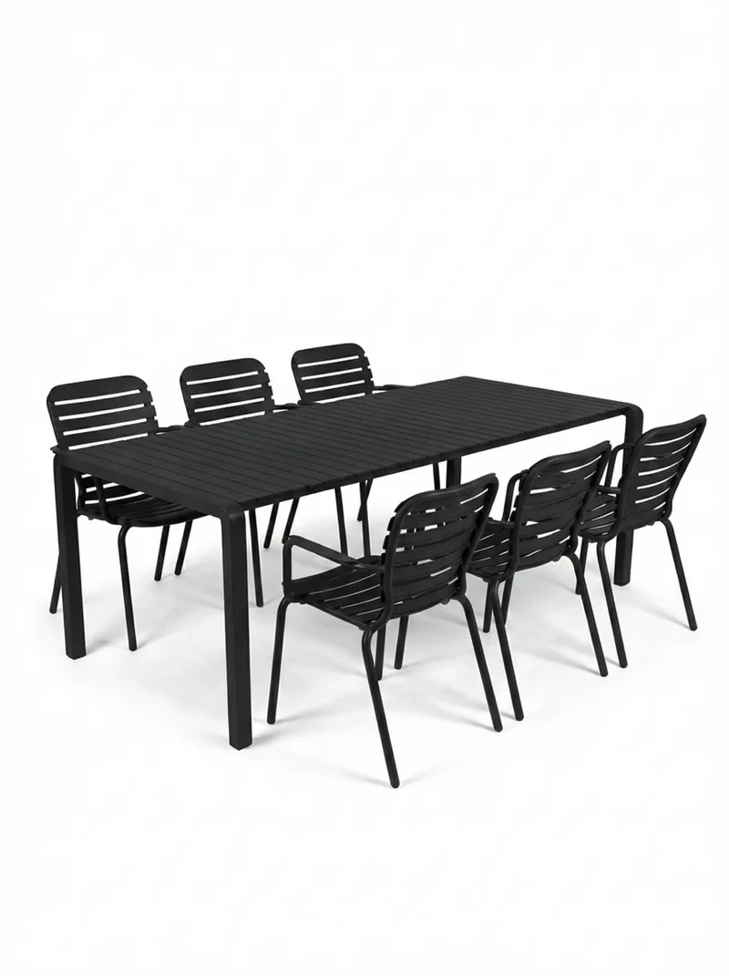 Vondel Tuinset 6 personen - tuintafel + 6 stoelen met armleuning by Zuiver in Zwart – product photo