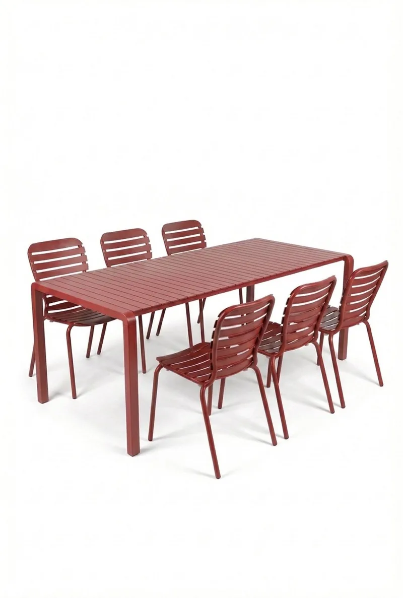 Vondel Tuinset 6 personen - tuintafel + 6 stoelen van Zuiver in Rood – productfoto