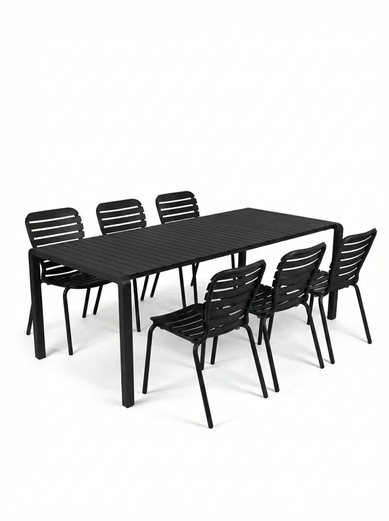 Vondel Tuinset 6 personen - tuintafel + 6 stoelen van Zuiver in Zwart – productfoto