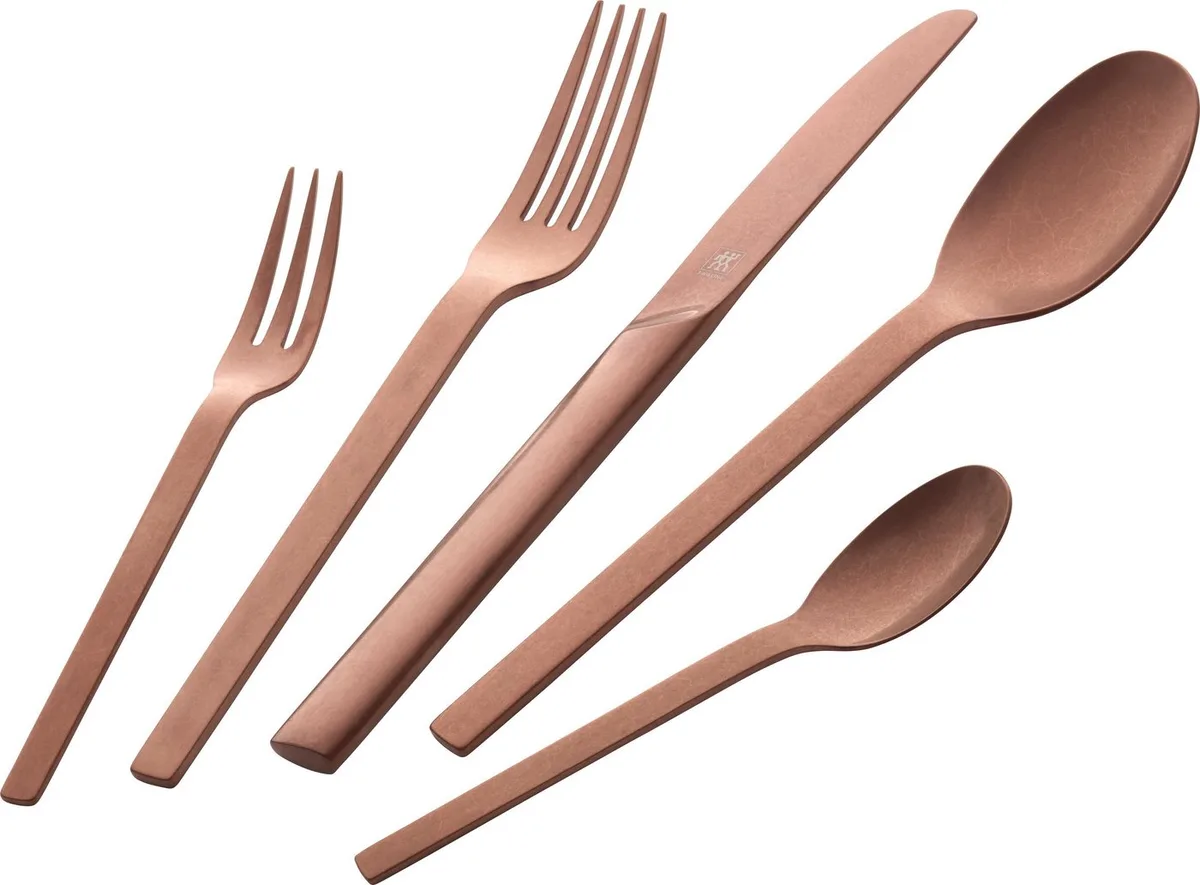 Besteck-Set Minimale (68-tlg), 12 Personen, Edelstahl 18/10, Rostfrei, mattiert oder im Vintage Look (gehämmert) by Zwilling in Pink – product photo