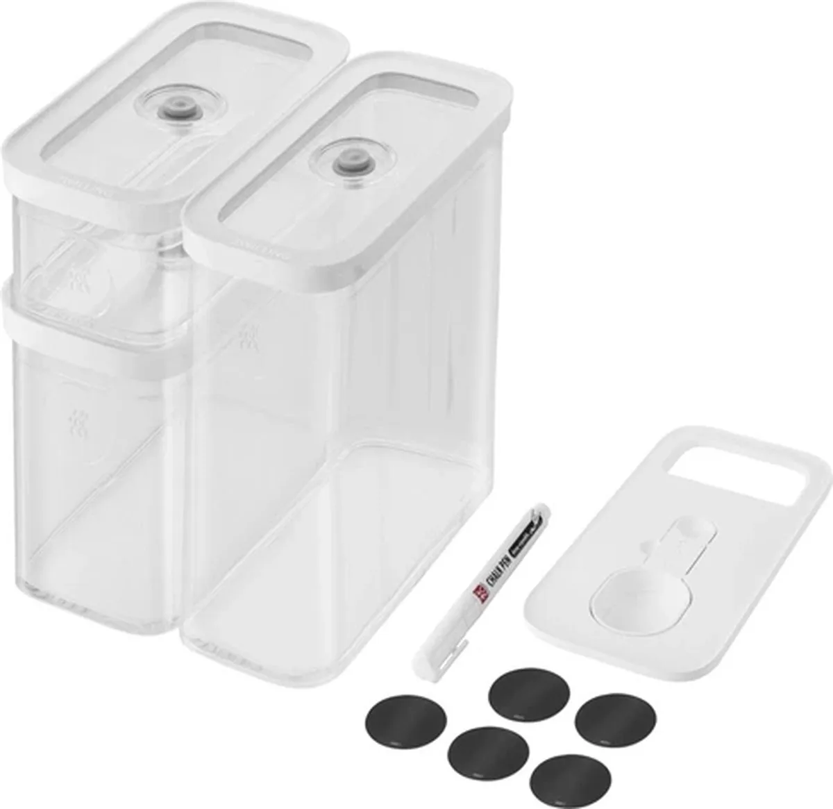 Fresh & Save Cube bewaardoos set van 3 - 1x 700/800/2900ml - incl. doseerlepel + krijtpen + 5 labels fra Zwilling i Gennemsigtig – produktbillede