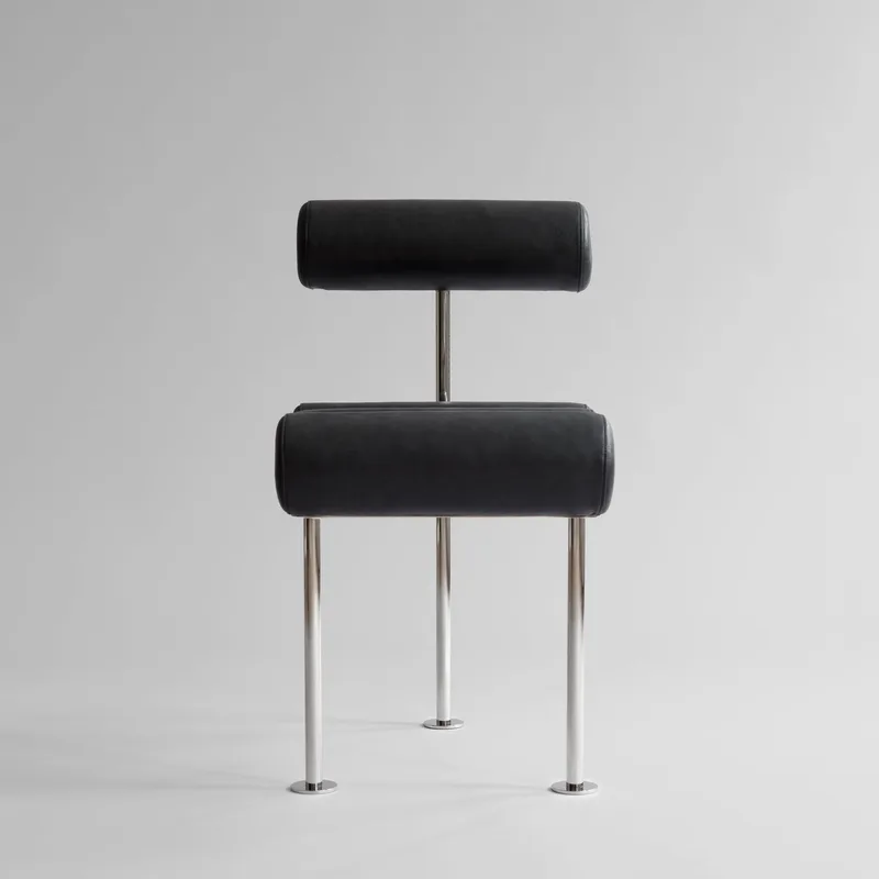 Hiro Dining Chair, Stainless Steel - Aniline Leather Black by 101 Copenhagen – product photo