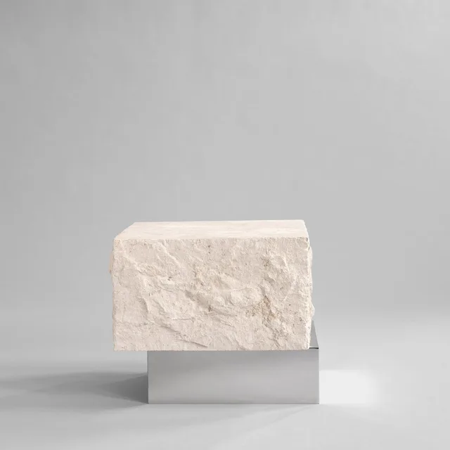 Temple Coffee Table, Low - Chrome / Limestone