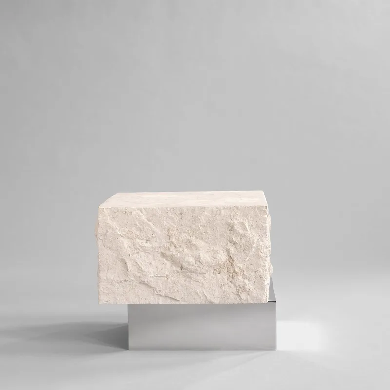 Temple Coffee Table, Low - Chrome / Limestone by 101 Copenhagen – product photo