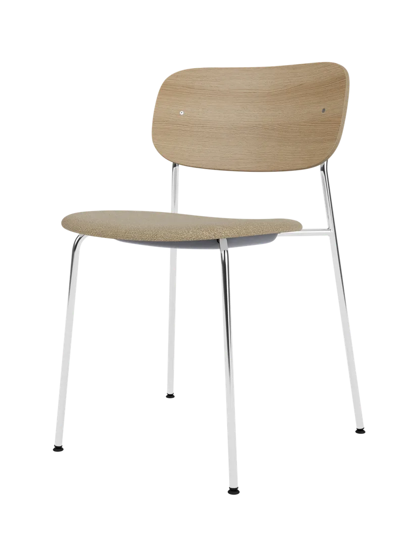 Co Dining Chair by Audo Copenhagen in Black Oak, Audo Bouclé 07, Upholstered seat, Chrome – product photo 3 of 5