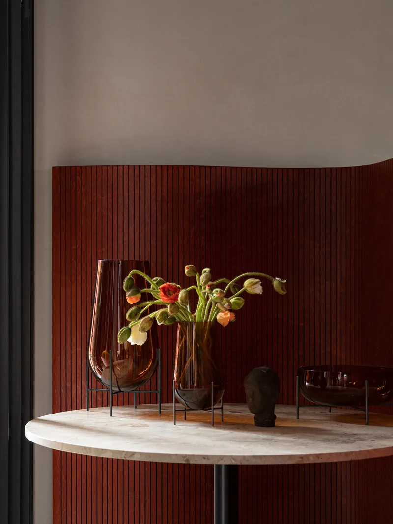 Échasse Vase by Audo Copenhagen in Medium, Brass, Green Smoked Glass – interior photo 1 of 2