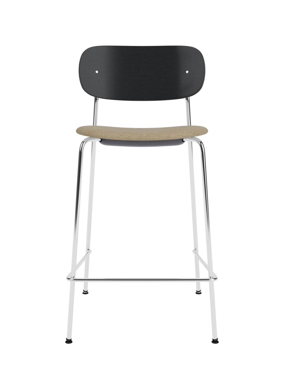 Co Counter Chair van Audo Copenhagen in Chrome, Black Oak, Audo Bouclé 02, Seat Upholstered – productfoto