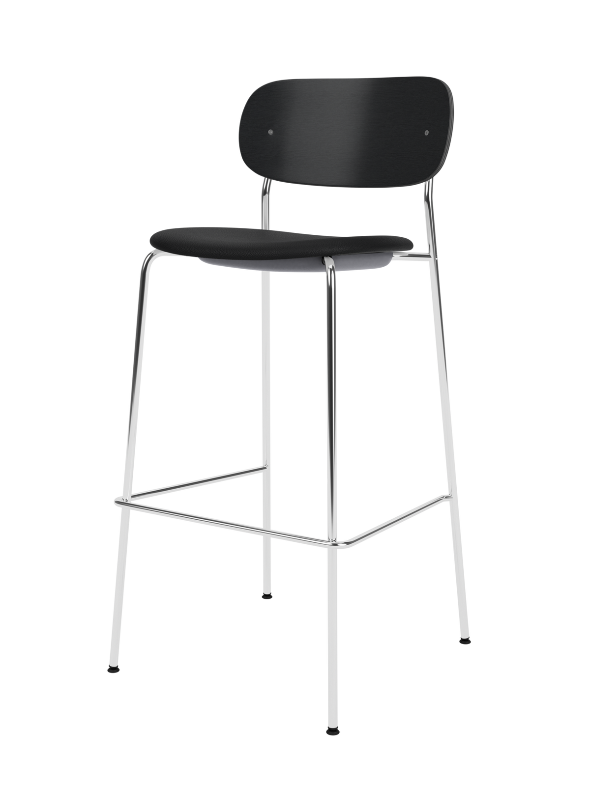 Co Bar Chair van Audo Copenhagen in Chrome, Black Oak, Sierra 1001, Seat Upholstered – productfoto