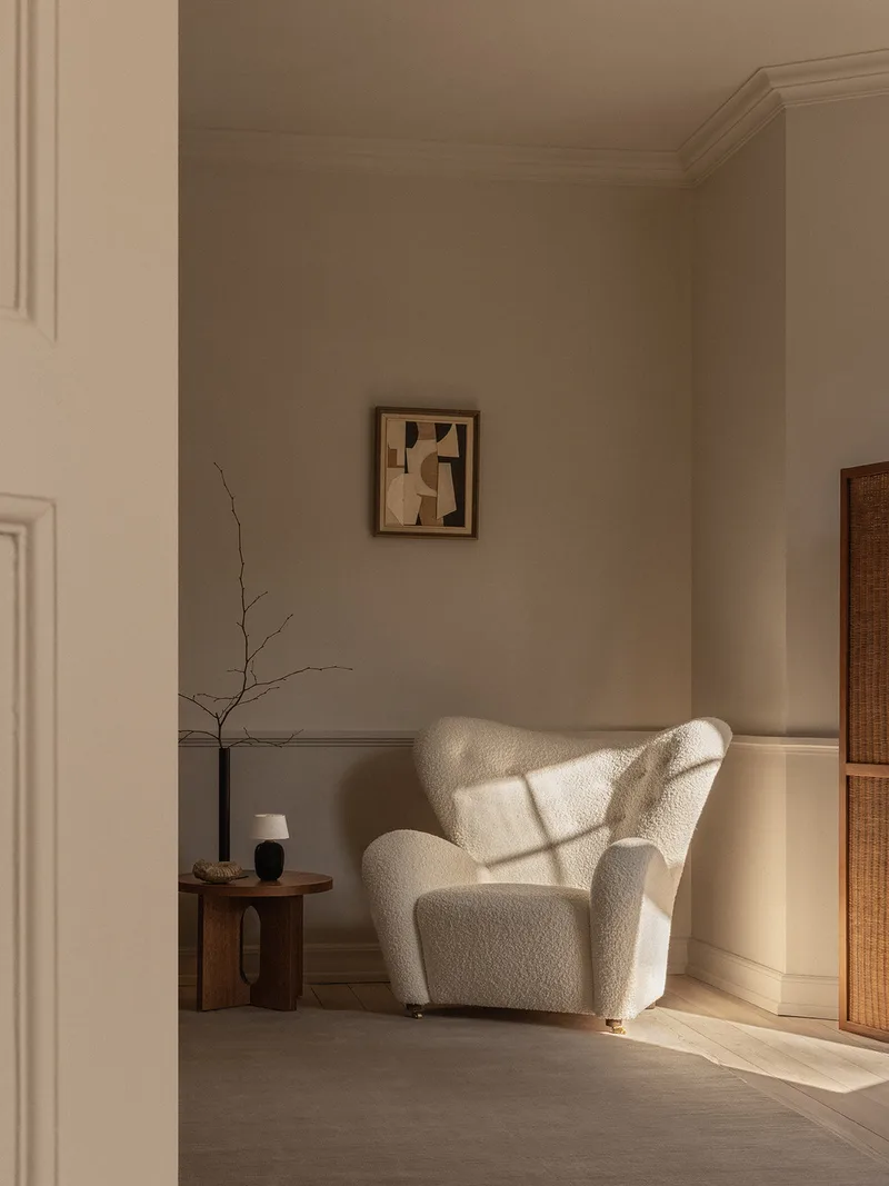 The Tired Man Lounge Chair by Audo Copenhagen in Natural Oak, Baena 15, Textile – interior photo 7 of 21