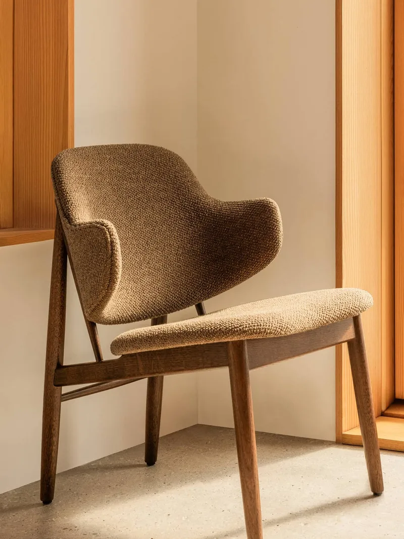 The Penguin Wooden Lounge Chair, Upholstered by Audo Copenhagen in Seat Upholstered, Natural Oak, Logan Fossil – interior photo 1 of 4